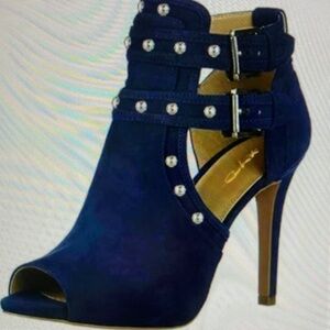 Women’s Navy Peep-Toe Studded High Heel Bootie